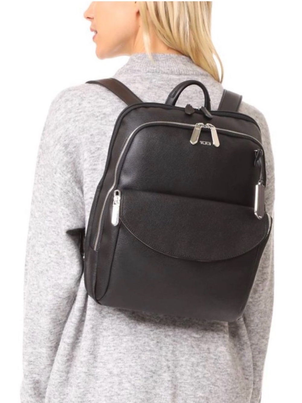 TUMI Sinclair Hanne Black Leather Laptop Backpack 79399D NWT $495